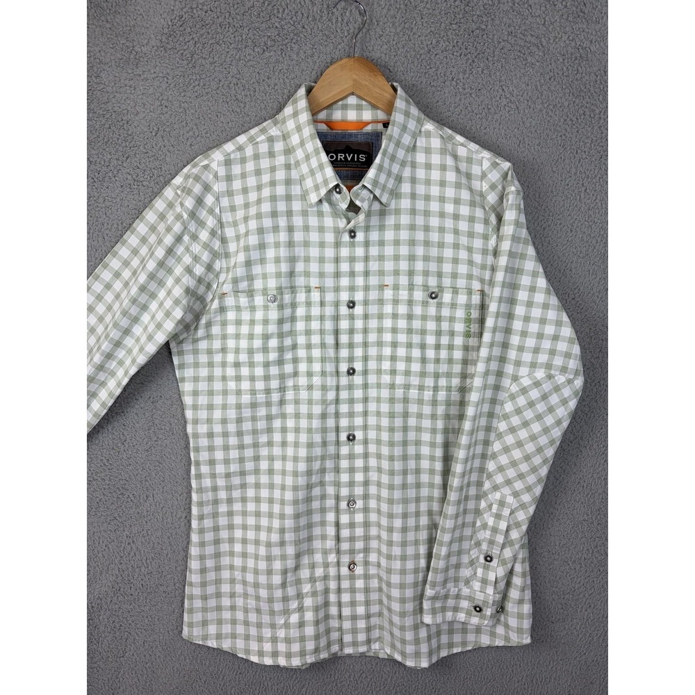 Orvis Shirt Mens Large Green Check Long Sleeve Button Front Active Fit Outdoor